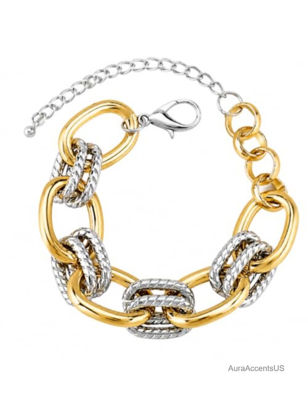 Two Tone Chunky Link Chain Bracelet Mixed Metal Fashion Jewelry
